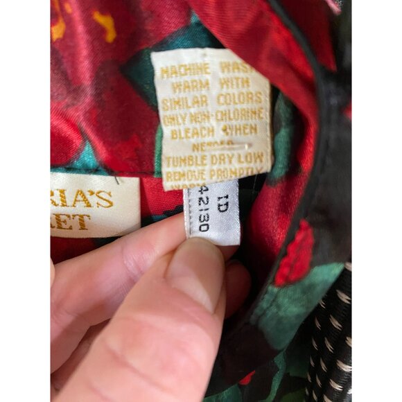 Vintage Victorias Secret Floral Satin Button-Down Nightshirt M Red & Green Hibis - Picture 5 of 9